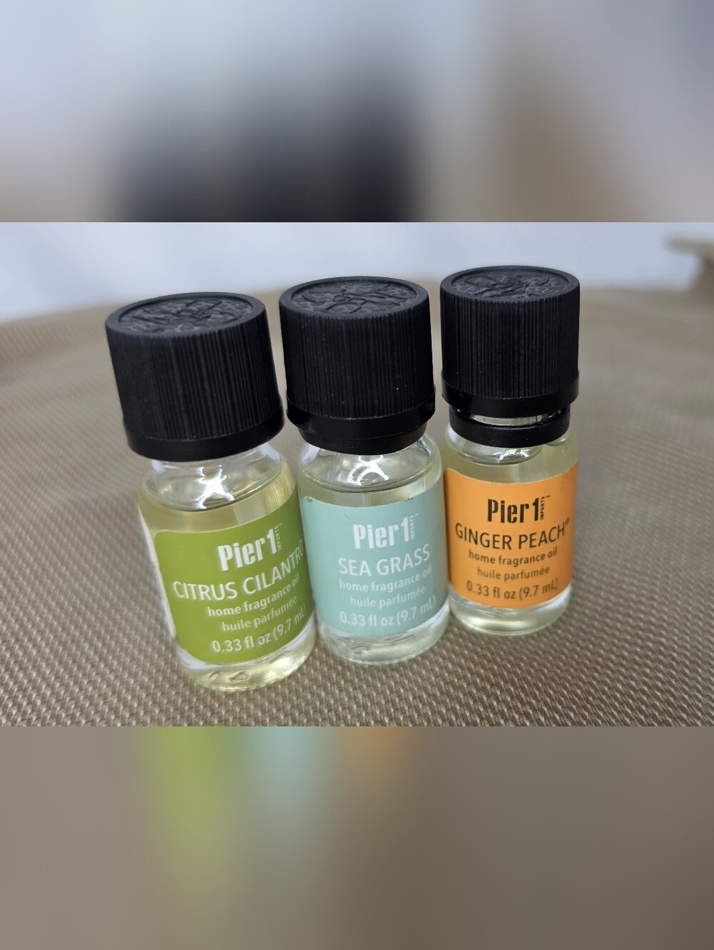 Pier 1 Imports Home Fragrance Oil Lot of 3 Citrus Cilantro SeaGrass Ginger Peach - Picture 2 of 4